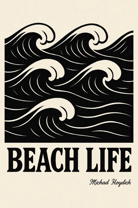 BEACH LIFE monochrome image of stylized ocean waves, signed by Michael Hoydich